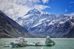 The Hooker Lake with the South face of Mount Cook. Unskied face...