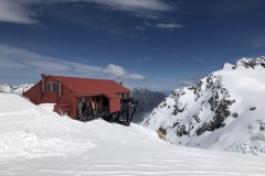 The Plateau hut. Pic taken at the end of our trip. Notice all the skis from the other 14 skiers!