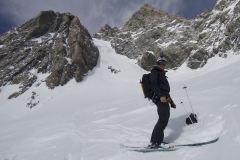 Ross stood under the Bowie Couloir having made the probable 2nd descent.